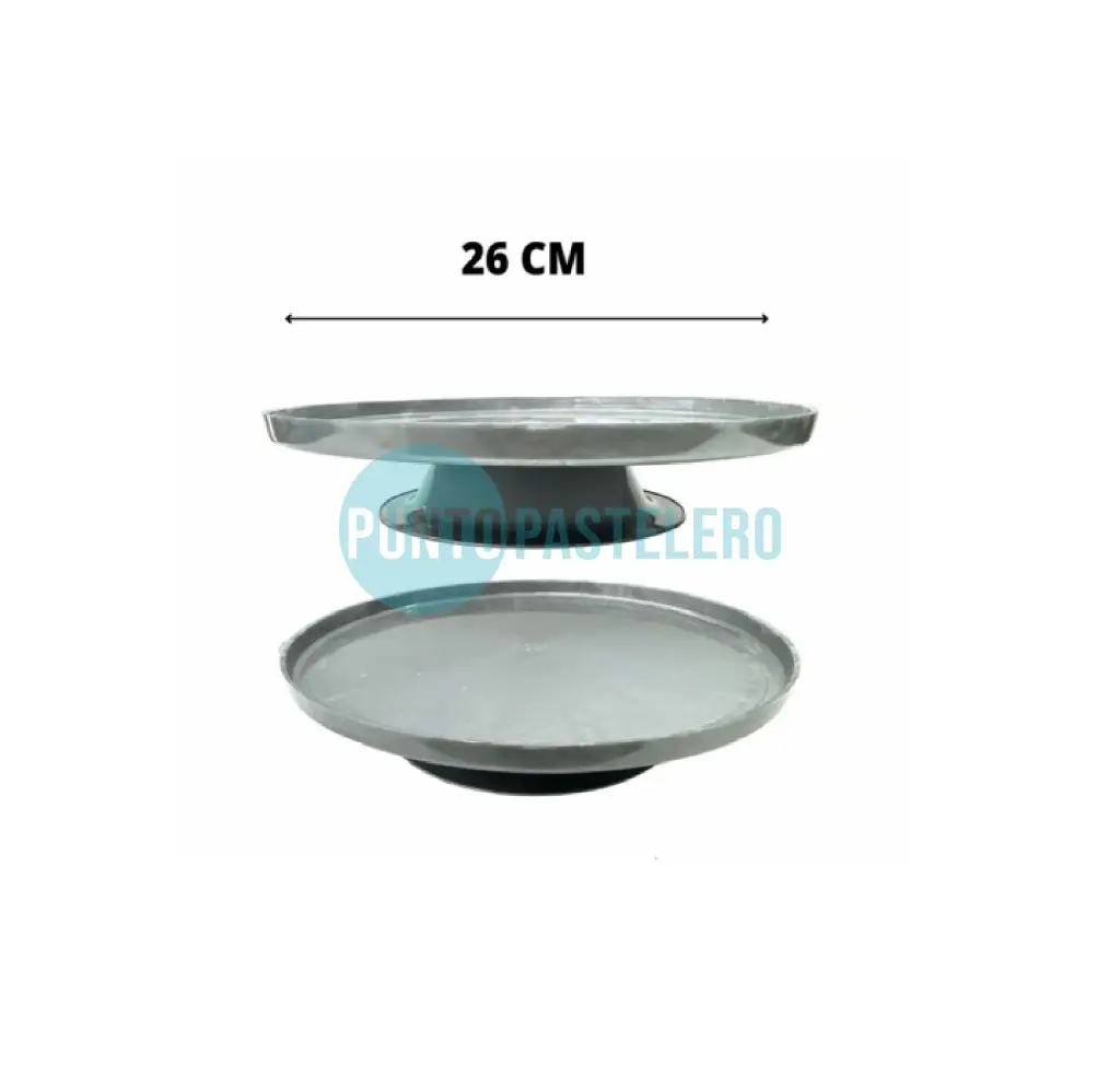 BANDEJA CON PIE REDONDA PLASTICA PLATA (26 CM)