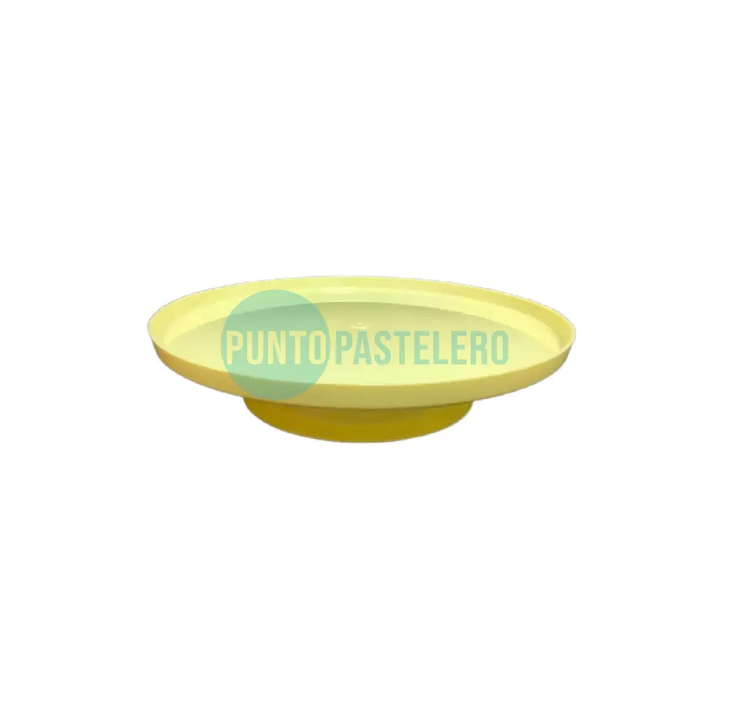 BANDEJA CON PIE REDONDA PLASTICA AMARILLO PASTEL (26 CM)