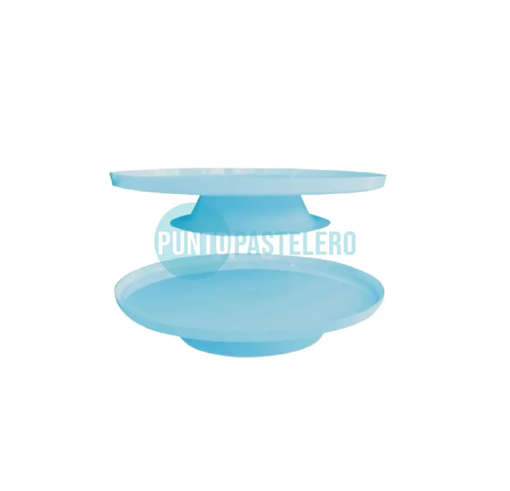 BANDEJA CON PIE REDONDA PLASTICA CELESTE PASTEL (26 CM)