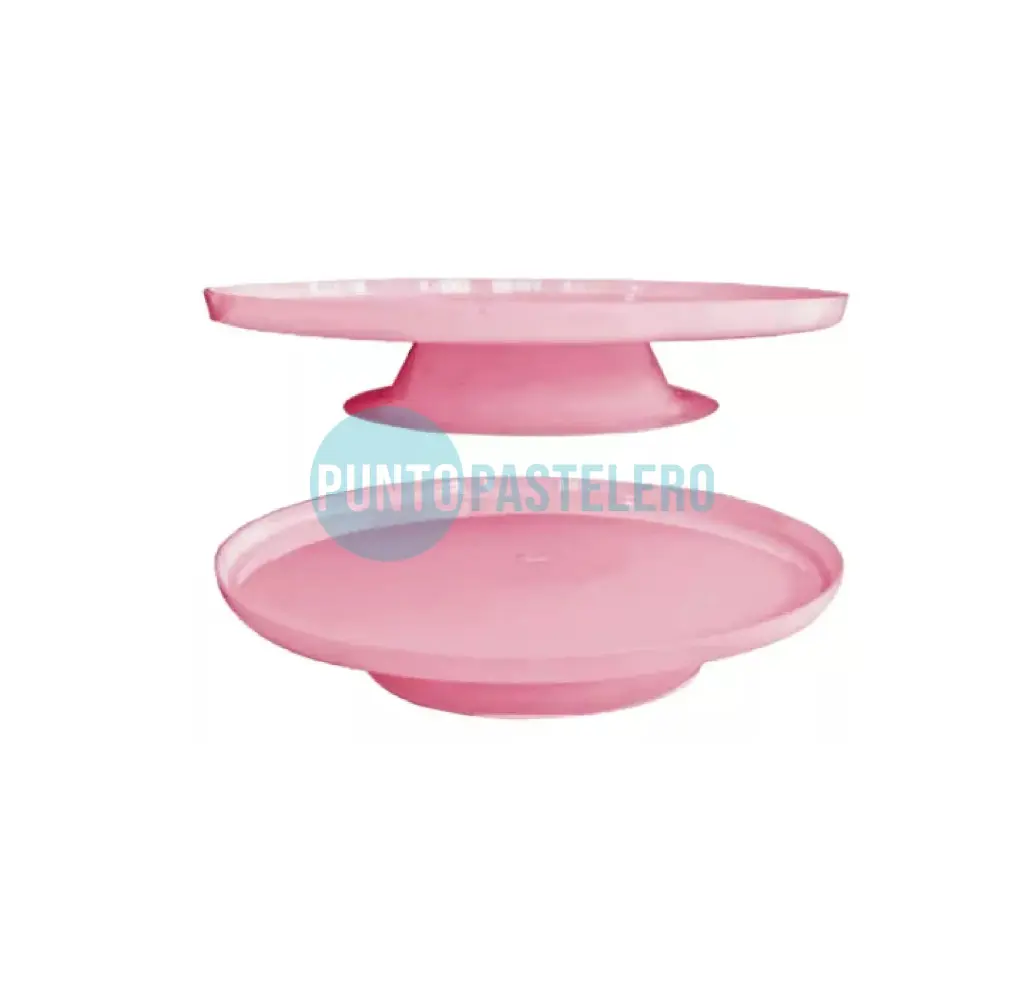 BANDEJA CON PIE REDONDA PLASTICA ROSA PASTEL (26 CM)