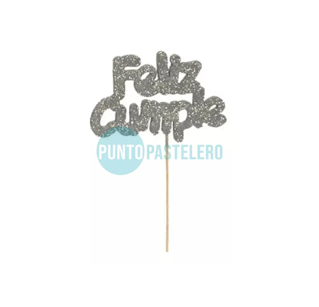 PINCHE GOMA EVA CON BRILLO FELIZ CUMPLE PLATEADO