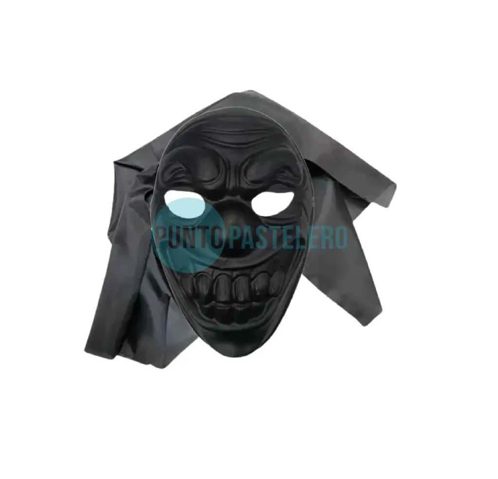 [2371876532642X1] CARETA PLASTICO CON TELA PAYASO TERROR TOTAL BLACK