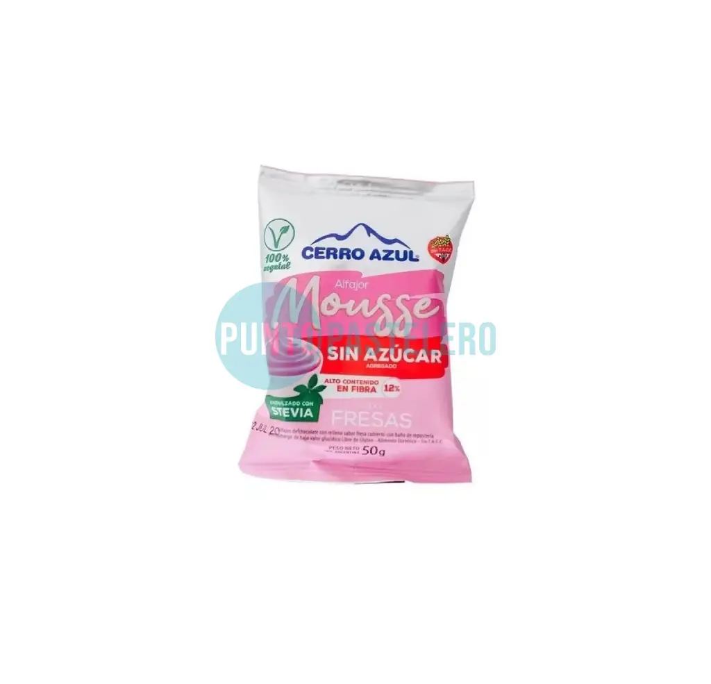 ALFAJOR MOUSSE FRESAS CERRO AZUL (X 55 GR.) (SIN TACC) (SIN AZUCAR)