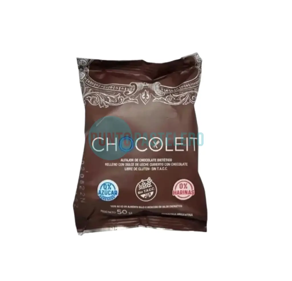 [7798188630012] ALFAJOR CHOCOLATE NEGRO CHOCOLEIT X 50 GR. (SIN AZUCAR) (SIN TACC)