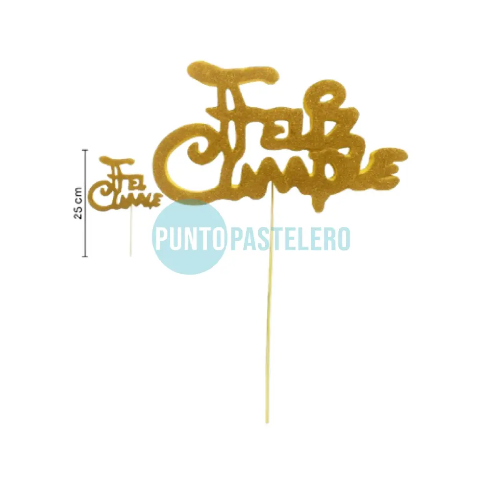 PINCHE GOMA EVA CON BRILLO FELIZ CUMPLE DORADO