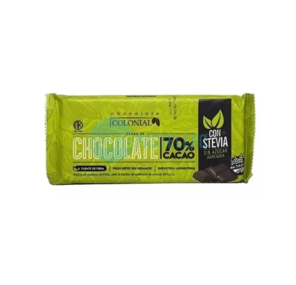 CHOCOLATINAS 70% CACAO COLONIAL CON STEVIA (X 5 GR.)