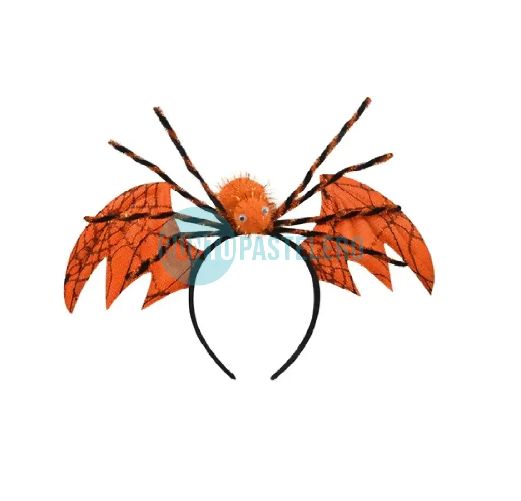 VINCHA HALLOWEEN ARAÑA Y ALAS MURCIELAGO NARANJA