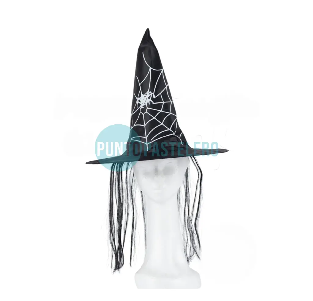 GORRO DE BRUJA NEGRO TELARAÑA Y PELO 