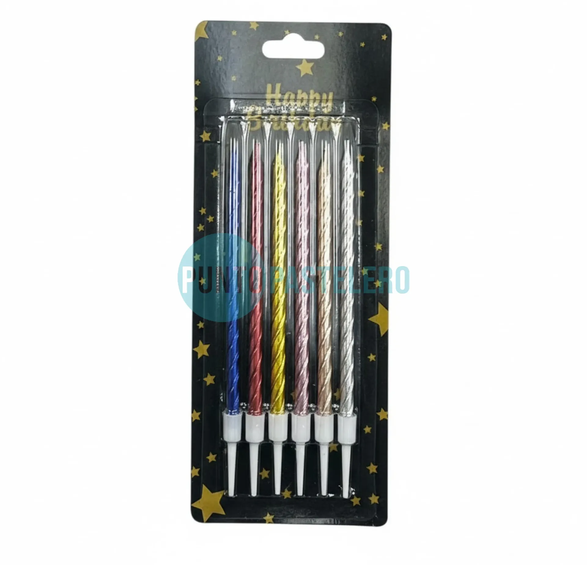 VELA METALIZADA TORNEADA 13 CM (MULTICOLOR) (6 U.)