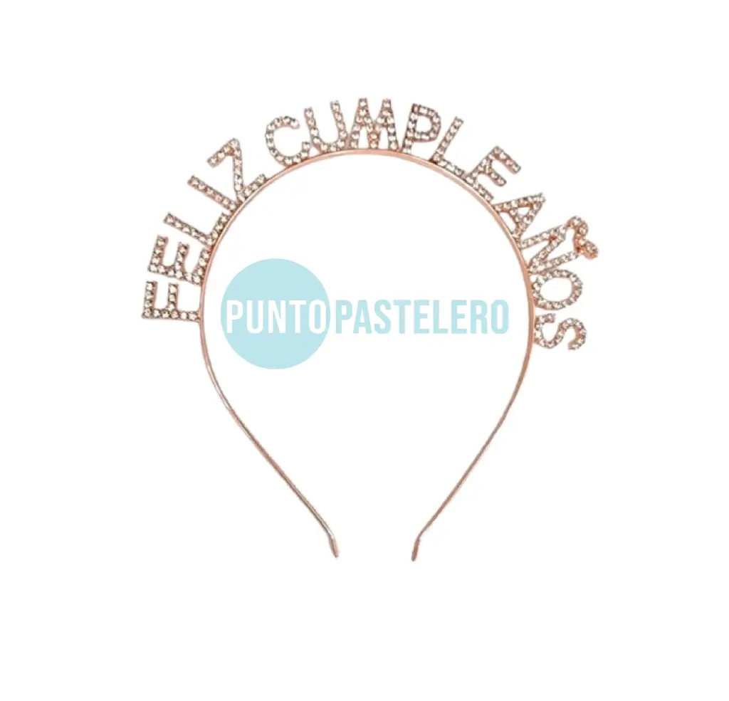 VINCHA FELIZ CUMPLEAÑOS METALIZADA DELUXE (ROSA GOLD)