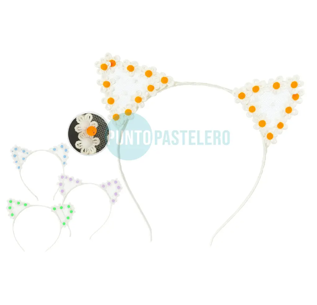 [00369211] VINCHA PLASTICA GATO CON MARGARITAS