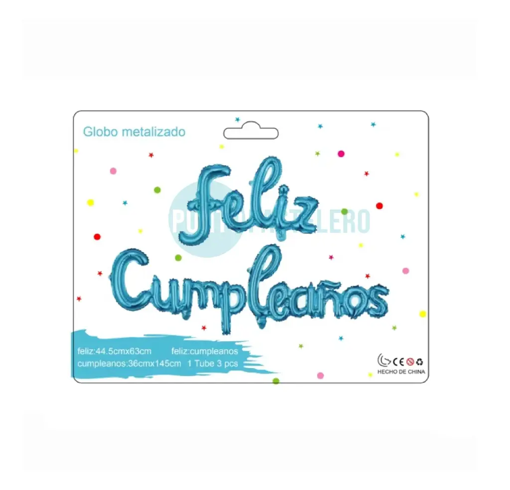[00107391] GLOBO FELIZ CUMPLEAÑOS CURSIVA CELESTE