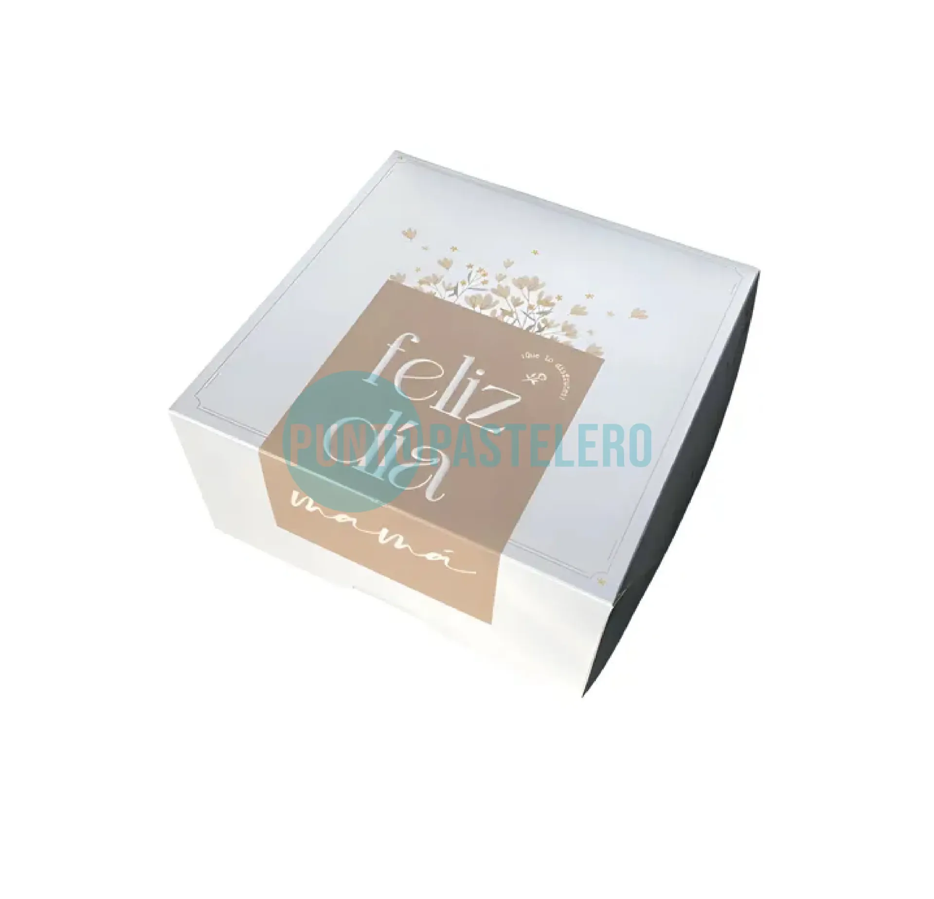 CAJA FELIZ DIA MAMA CON FRASE BEIGE (20X20X9.5CM)