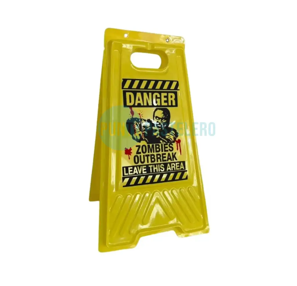 LETRERO PLASTICO PELIGRO ZOMBIE