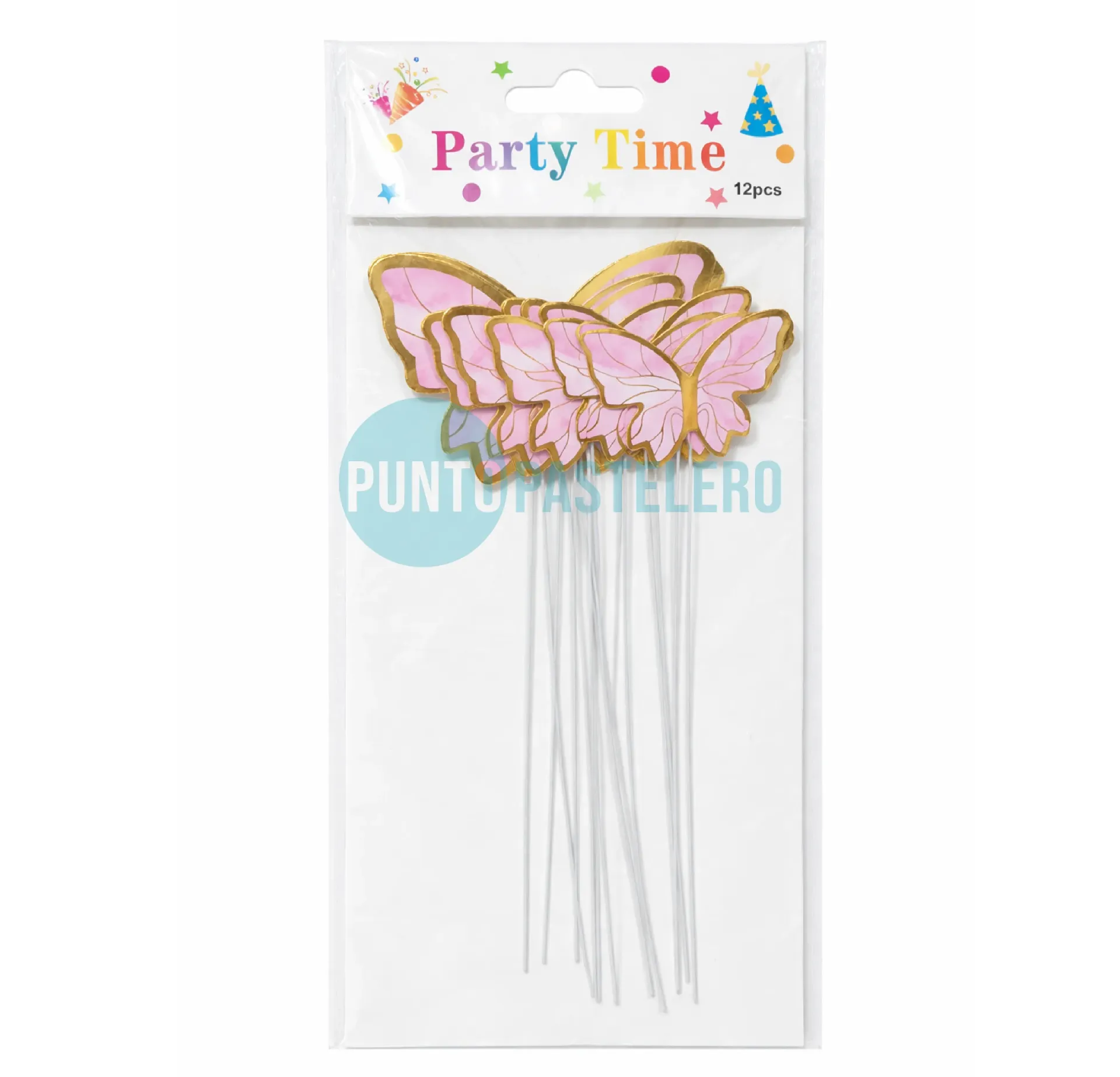  CAKE TOPPER MARIPOSA ROSA Y DORADO (10 U.)