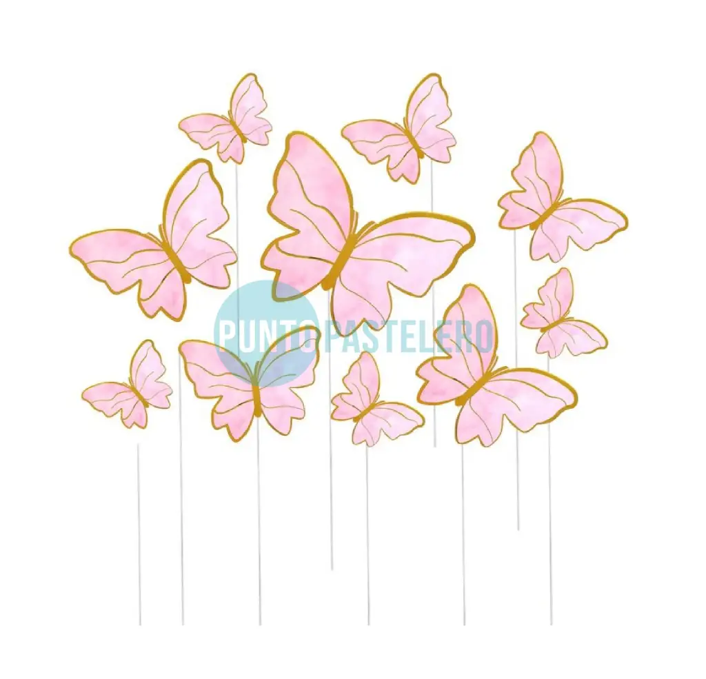  CAKE TOPPER MARIPOSA ROSA Y DORADO (10 U.)
