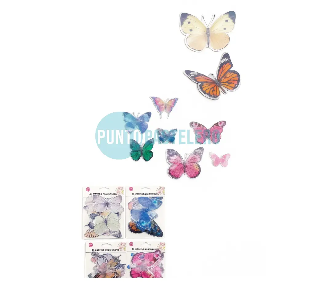 MARIPOSAS ADHESIVA HOLOGRAFICAS (12 U.) (COLORES VARIOS)