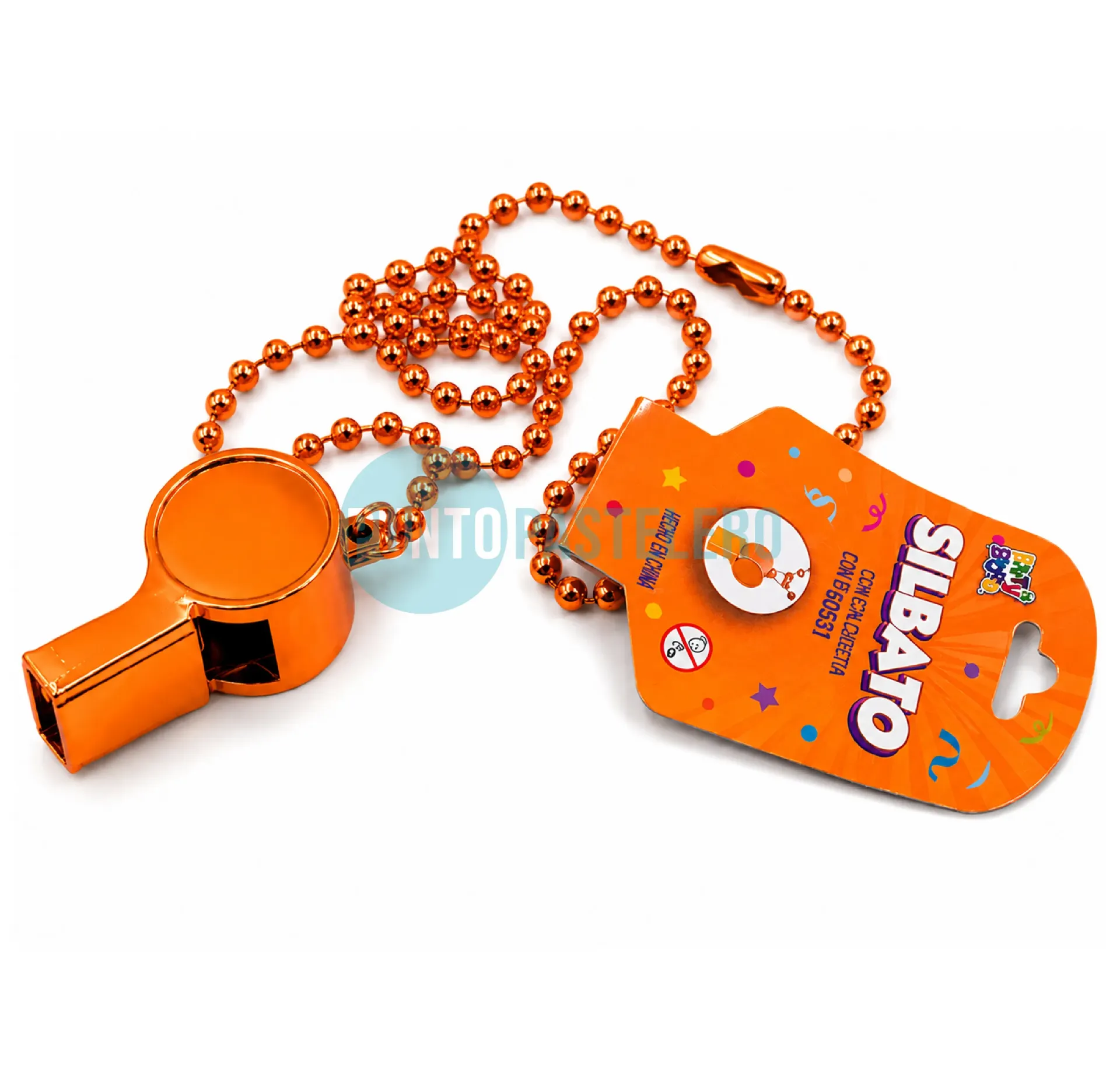 [7798322359717] COLLAR METALIZADO NARANJA CON SILBATO