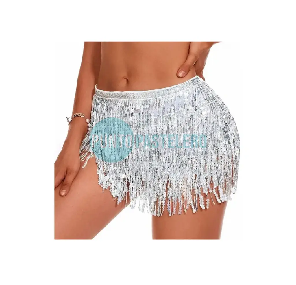 [BH554] POLLERA CON LENTEJUELAS (PLATA)