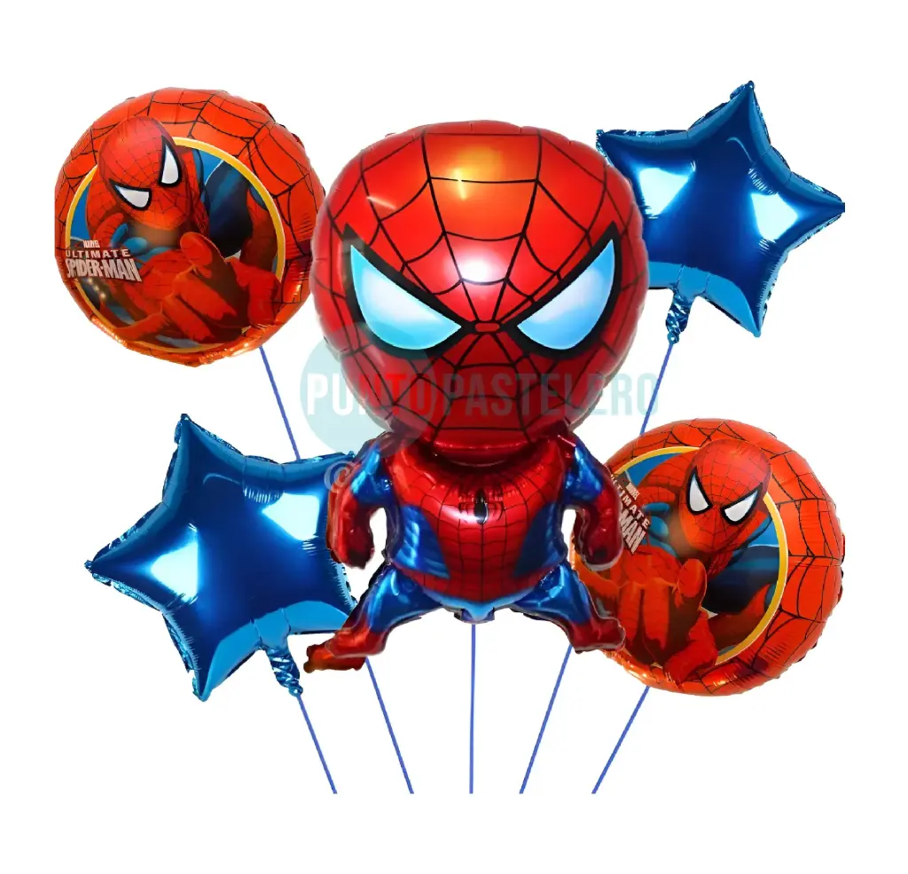 [6901385006745] SET DE GLOBOS METALIZADOS SPIDERMAN HOMBRE ARAÑA (5 PZ)