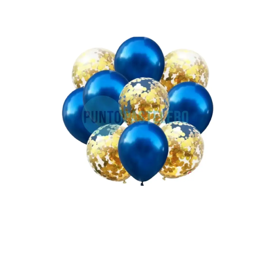 [2025315326988] SET DE GLOBOS CONFETTI Y STANDARD AZUL - DORADO (52 PZ)