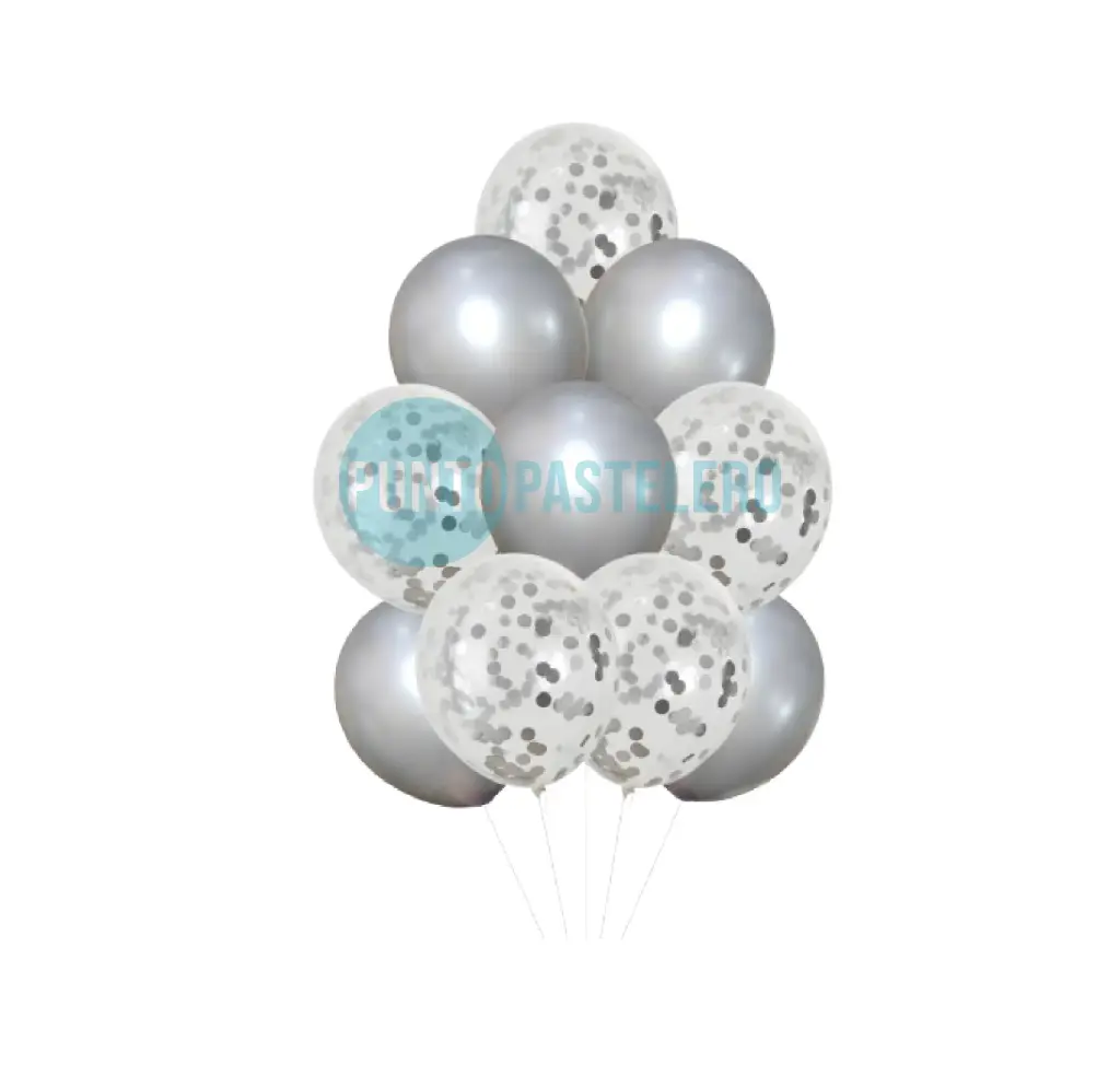 [2025315326971] SET DE GLOBOS CONFETTI Y STANDARD PLATA - BLANCO (52 PZ)