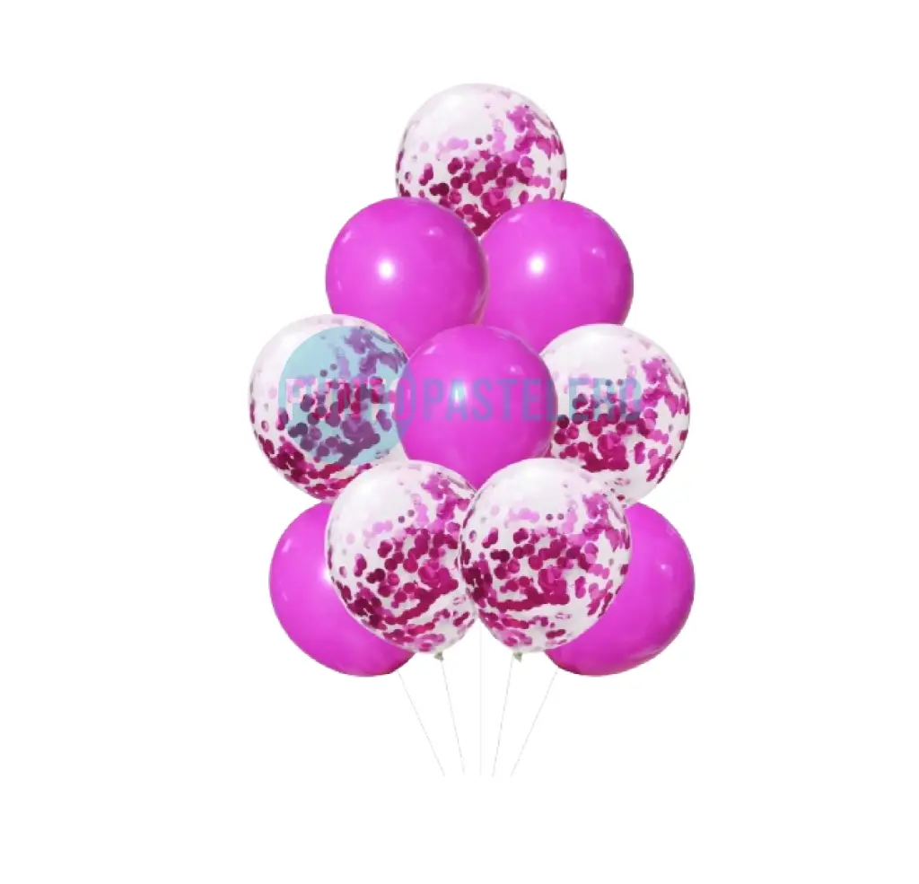 [2025315326964] SET DE GLOBOS CONFETTI Y STANDARD ROSA - FUCSIA (52 PZ)