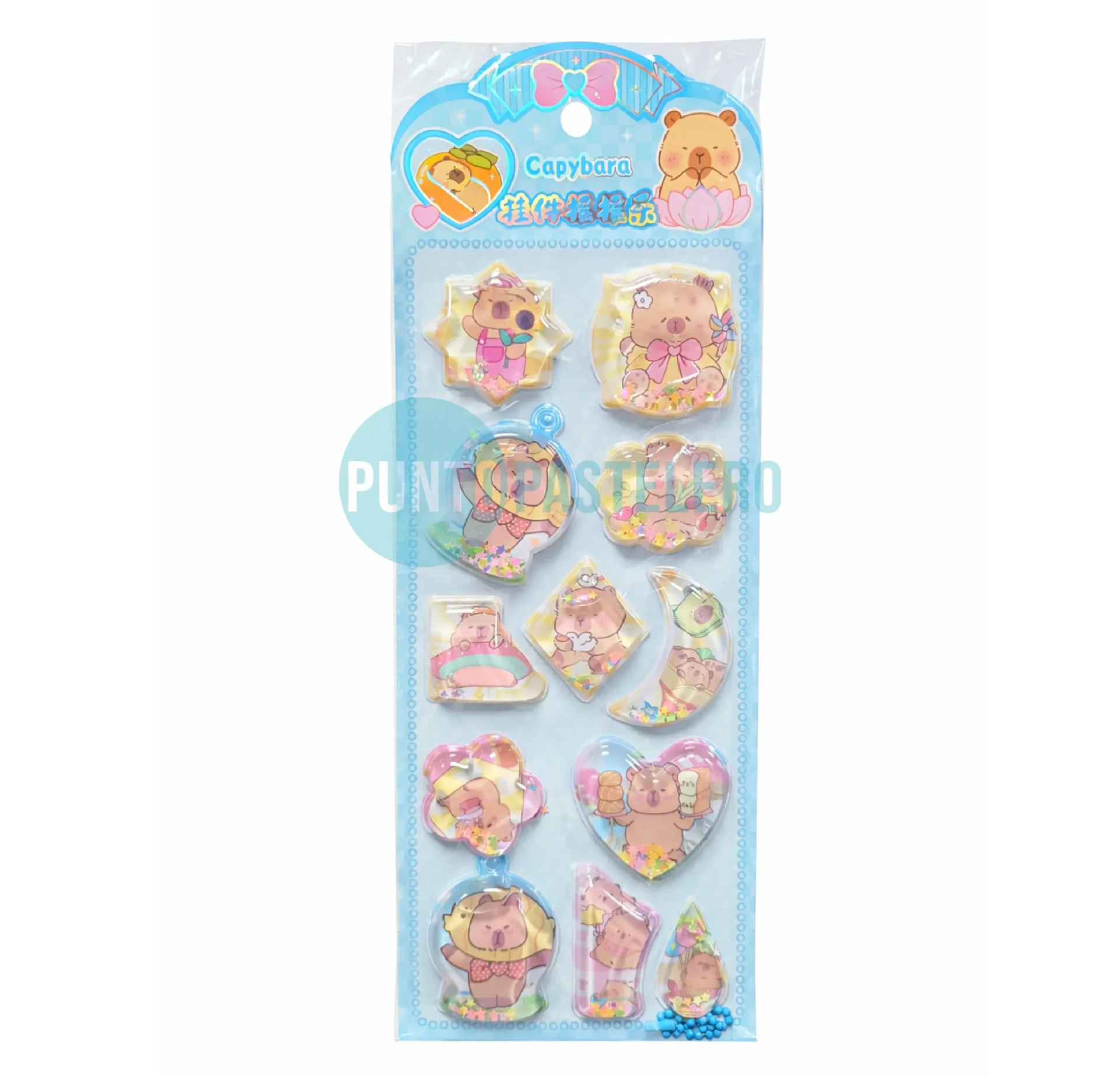 STICKERS CAPIBARA CON AGUA Y LLAVERO