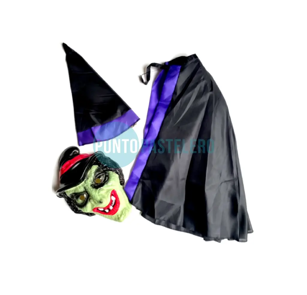 SET DISFRAZ HALLOWEEN BRUJA (CAPA-CARETA-GORRO)