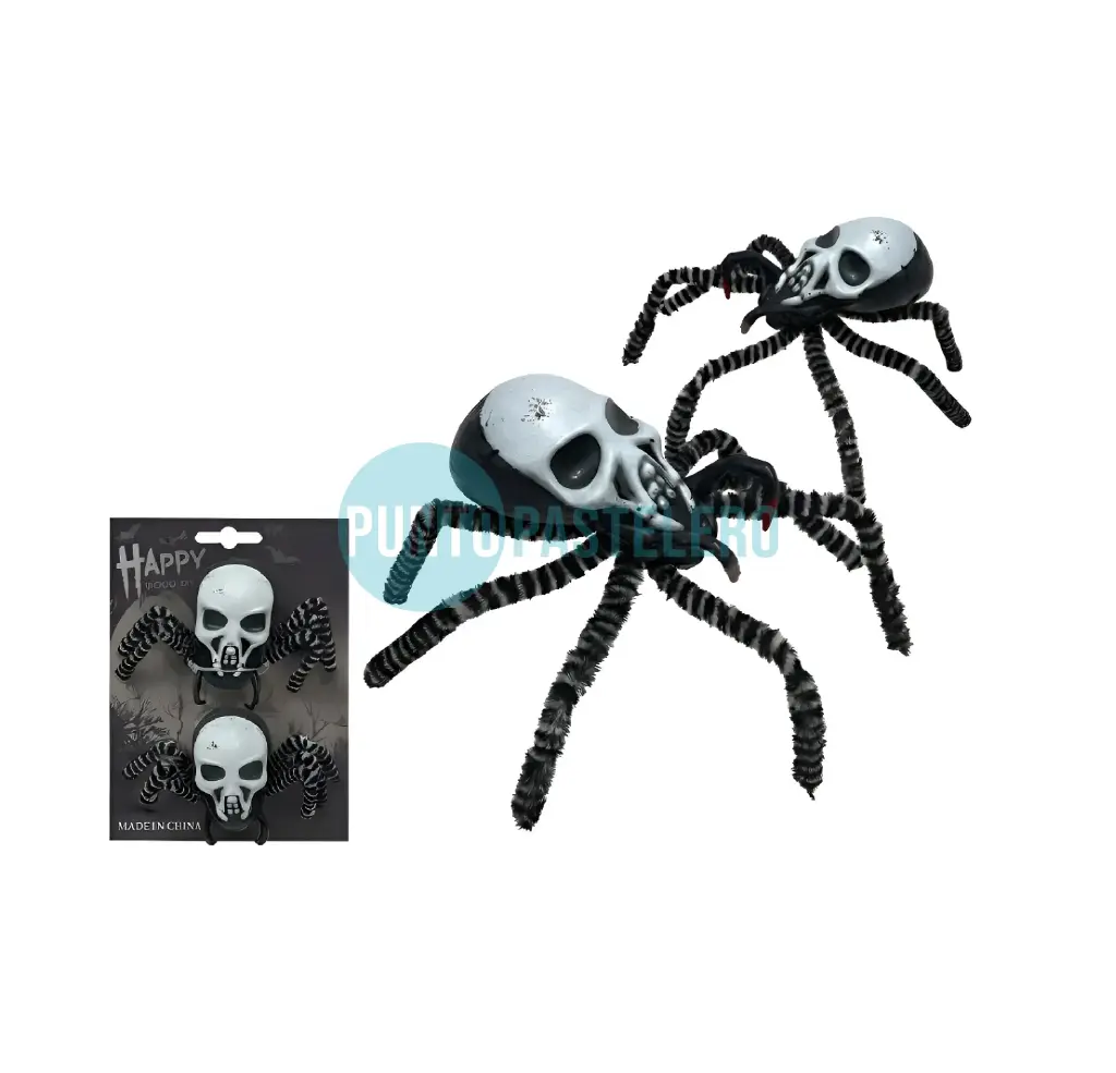 [2025000003972] ARAÑA CALAVERA CON PLUSH HALLOWEEN (X 2 U.)