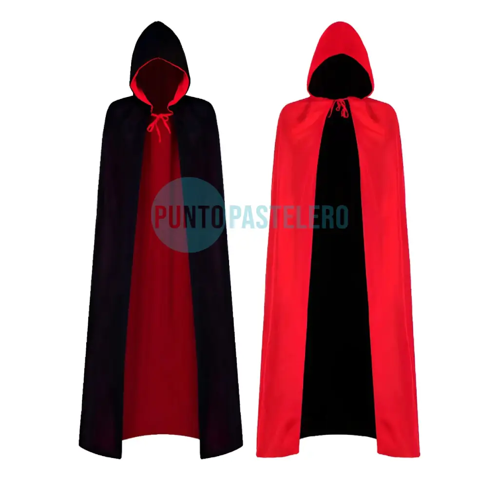 CAPA HALLOWEEN REVERSIBLE NEGRA-ROJA CON CAPUCHA (1.20 MT.)