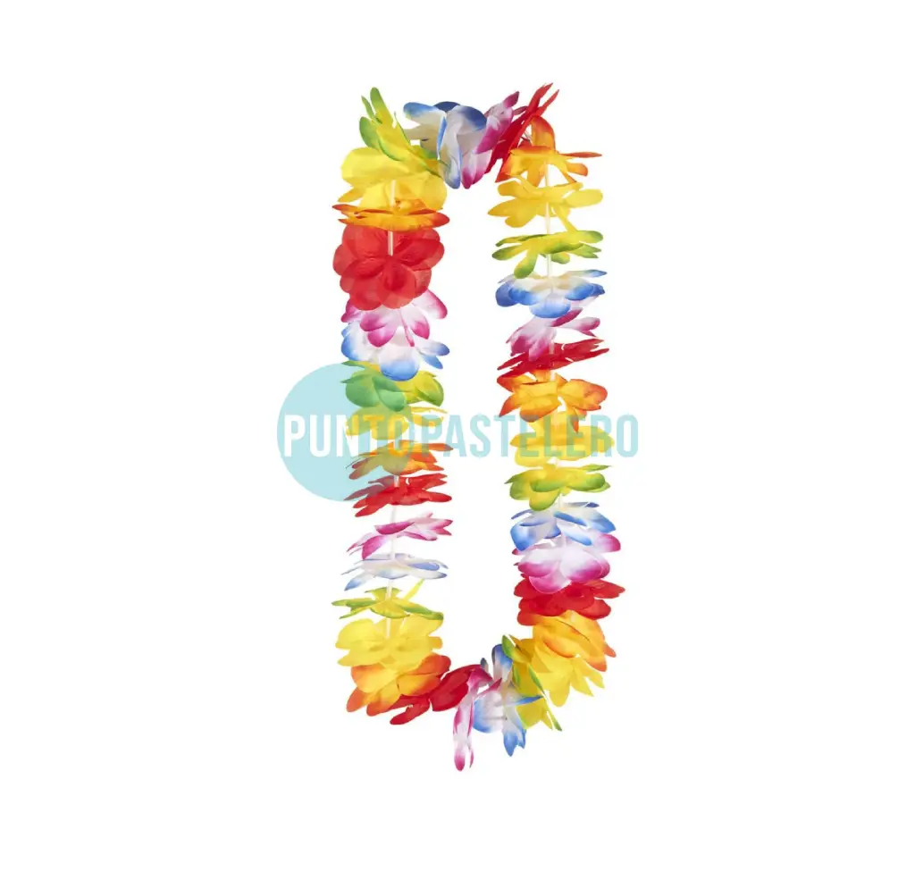 [6959251004609] COLLAR HAWAIANO TROPICAL FLORES DE TELA COLORES CON BLANCO (X 12 U. )