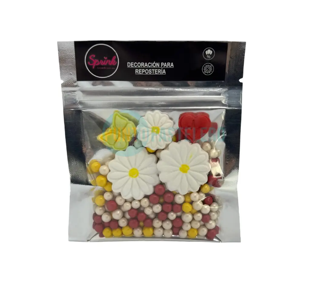 [000000056684] APLIQUE FIGURA MARGARITA CON PERLAS SURTIDAS SPRINK (X 50 GR.)