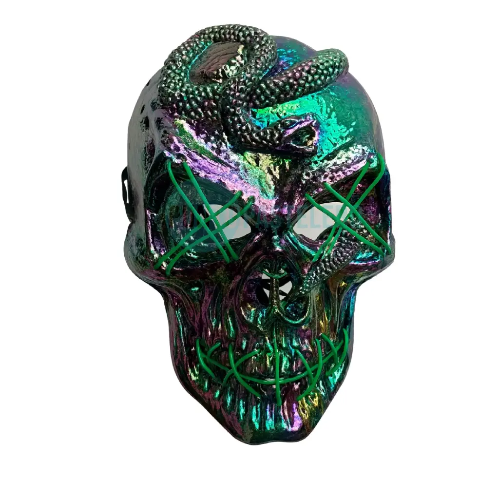 [6959251014813] CARETA MASCARA RIGIDA LUMINOSA HILO DE LED CALAVERA SERPIENTE TORNASOL