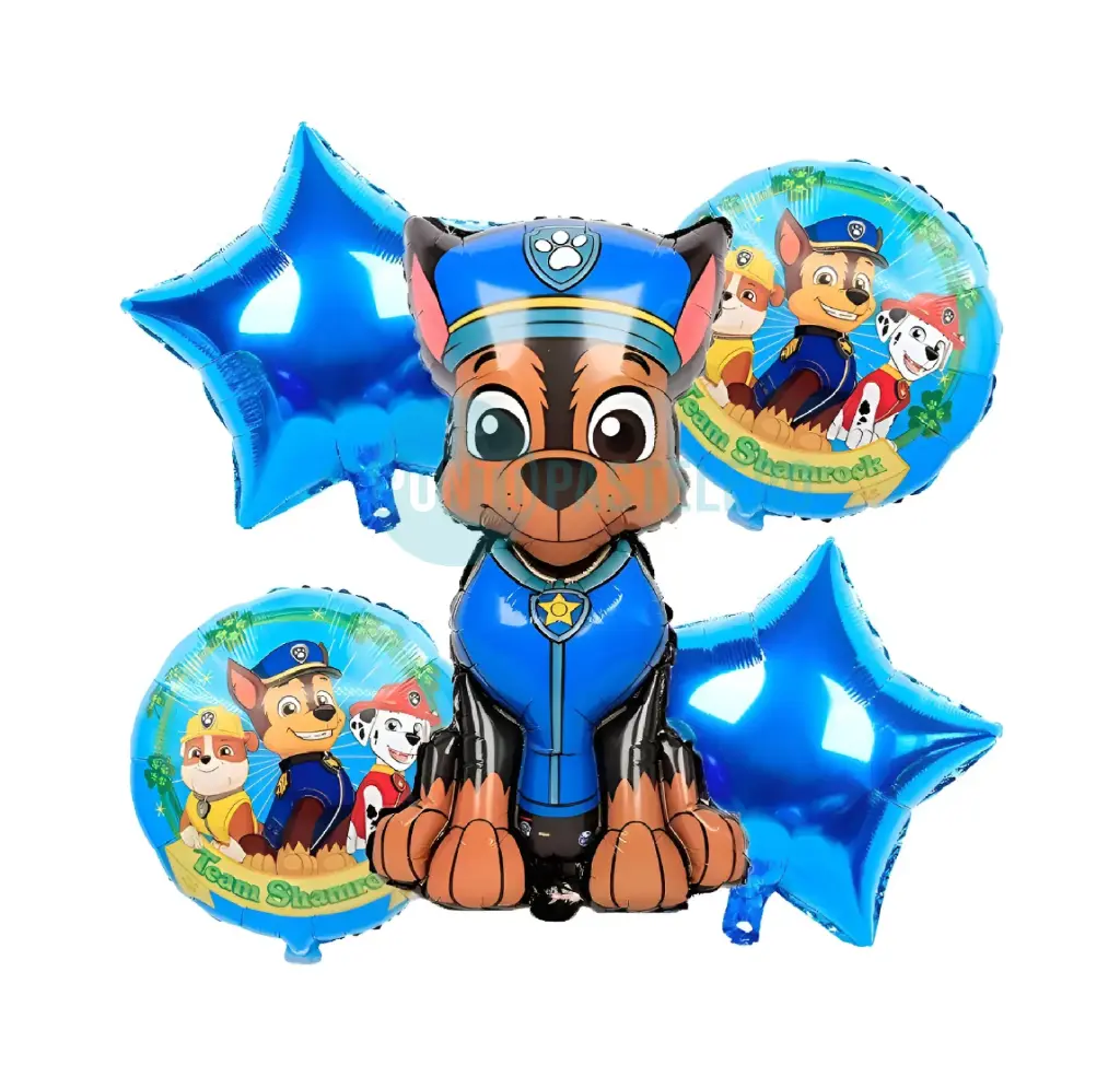 SET DE GLOBOS METALIZADOS PAW PATROL (CHASE) (5 PZ) 