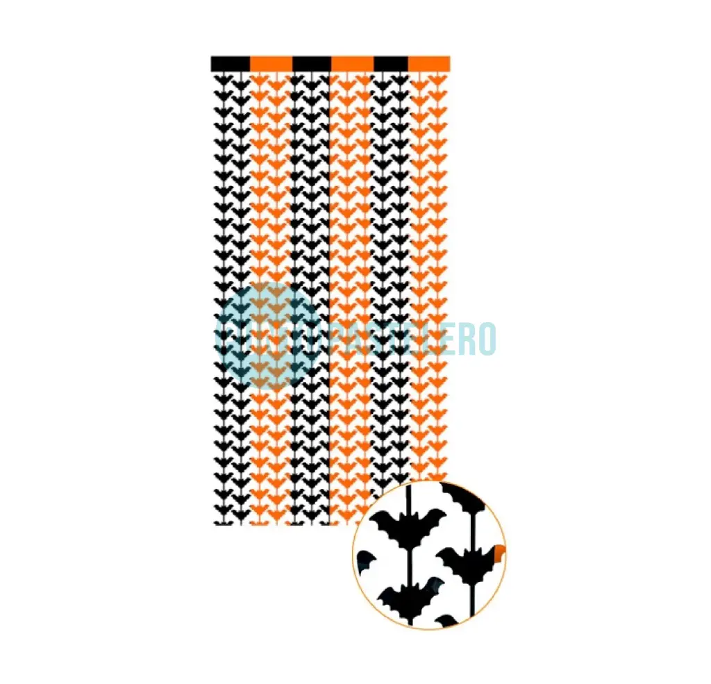 CORTINA FOIL FRINGE MURCIELAGOS NARANJA Y NEGRO (1 X 2 MT.)