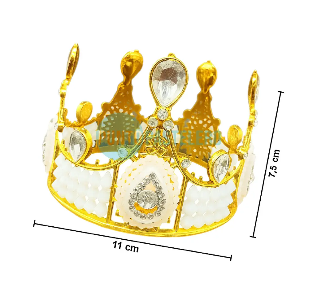  ADORNO CORONA "QUEEN" DORADO Y BLANCO (11 CM)