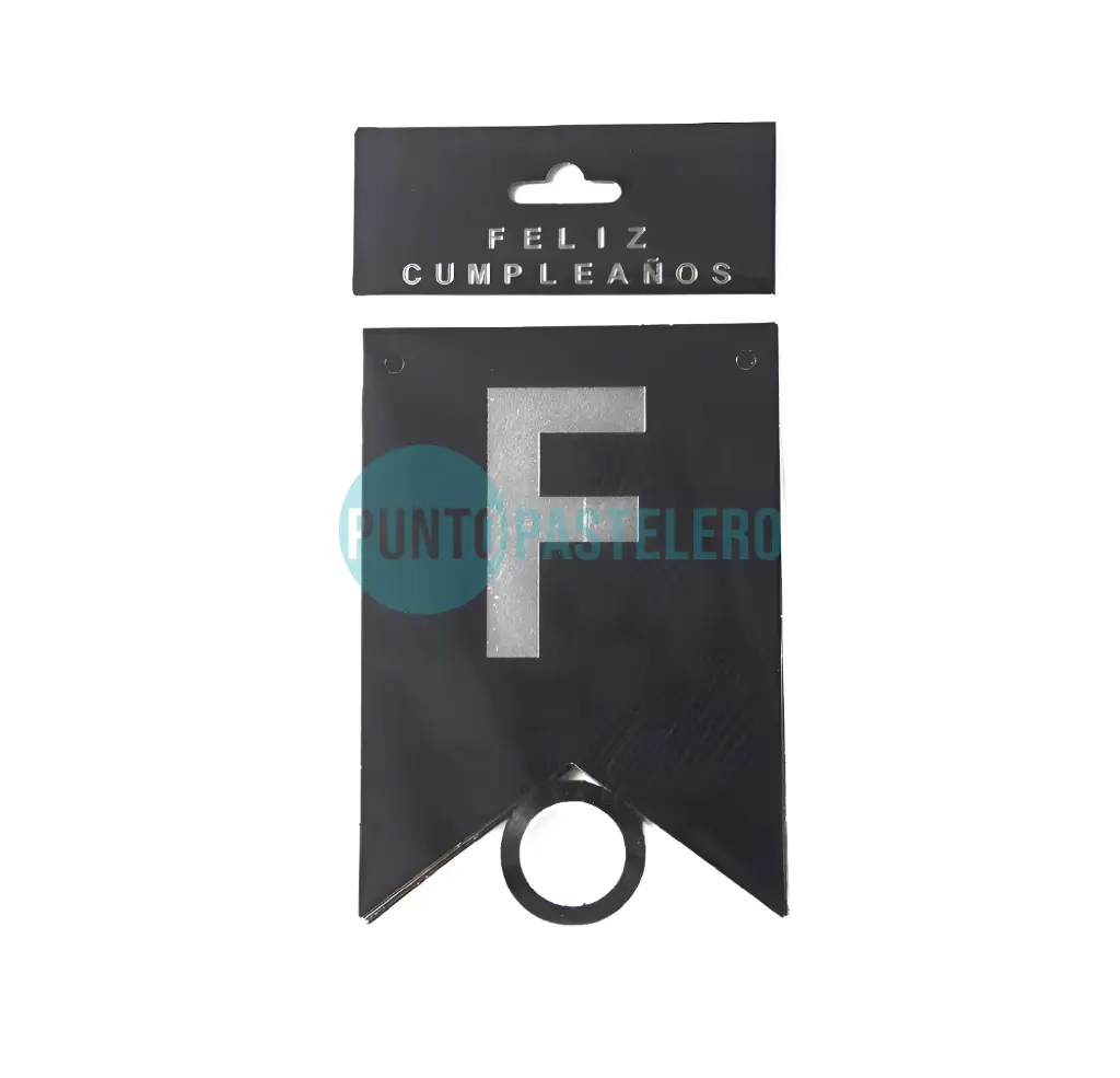 BANDERIN FELIZ CUMPLEAÑOS METALIZADO NEGRO (LETRAS PLATEADAS)