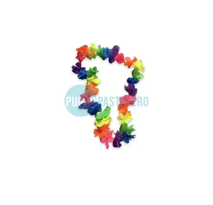 [6959251004500] COLLAR HAWAIANO TROPICAL FLORES DE TELA SURTIDO FLUO (X 12 U. )