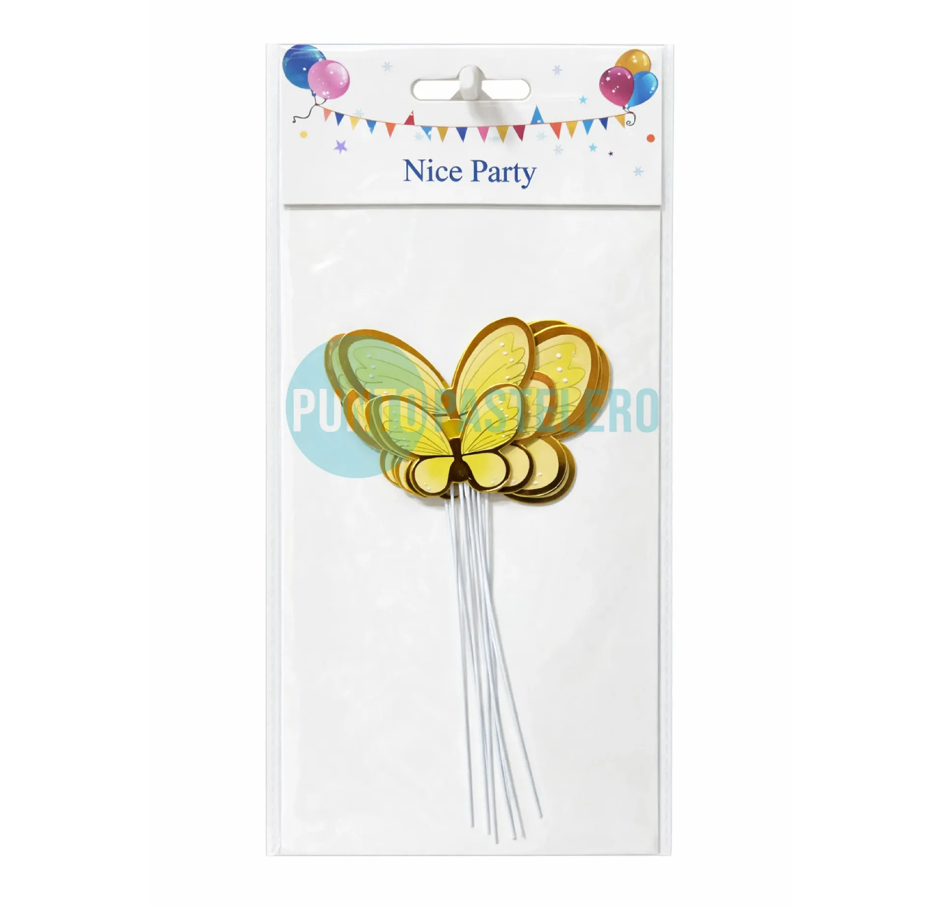  CAKE TOPPER MARIPOSA AMARILLA Y DORADO (10 U.) 