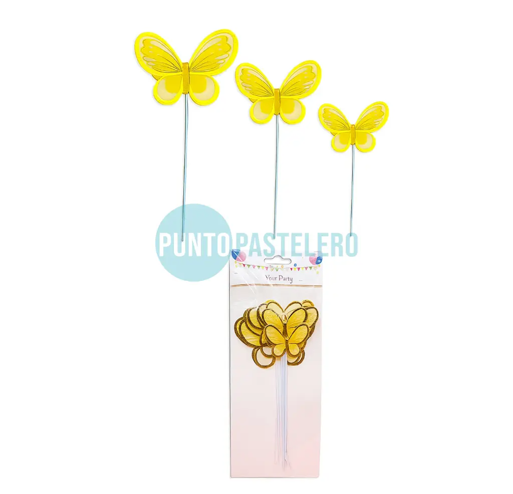 [00120165]  CAKE TOPPER MARIPOSA AMARILLA Y DORADO (10 U.) 