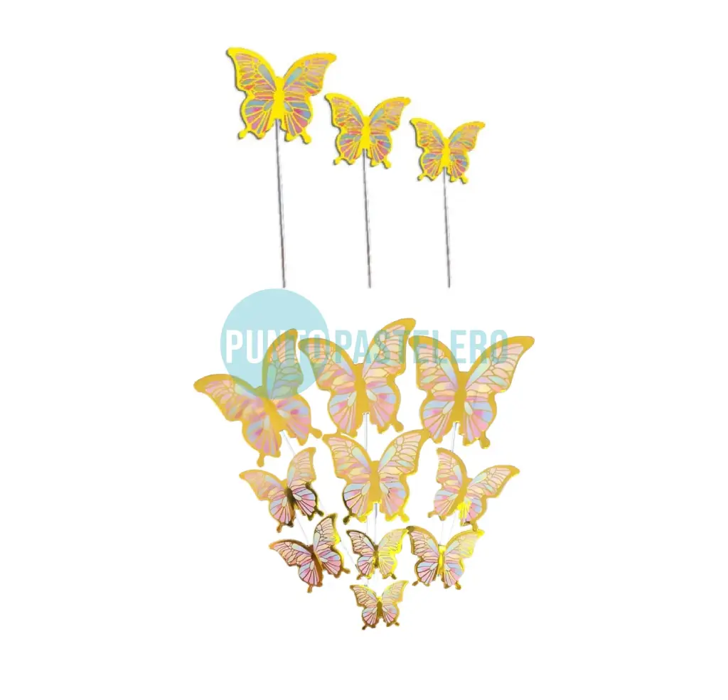  CAKE TOPPER MARIPOSA MULTICOLOR Y DORADO (10 U.)