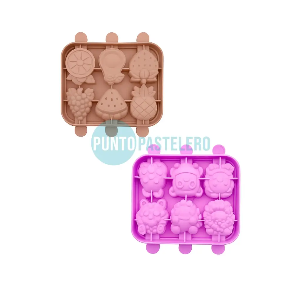 MOLDE DE SILICONA PALETAS ANIMALES Y FRUTAS (CON PALITOS Y TAPA) [P] 