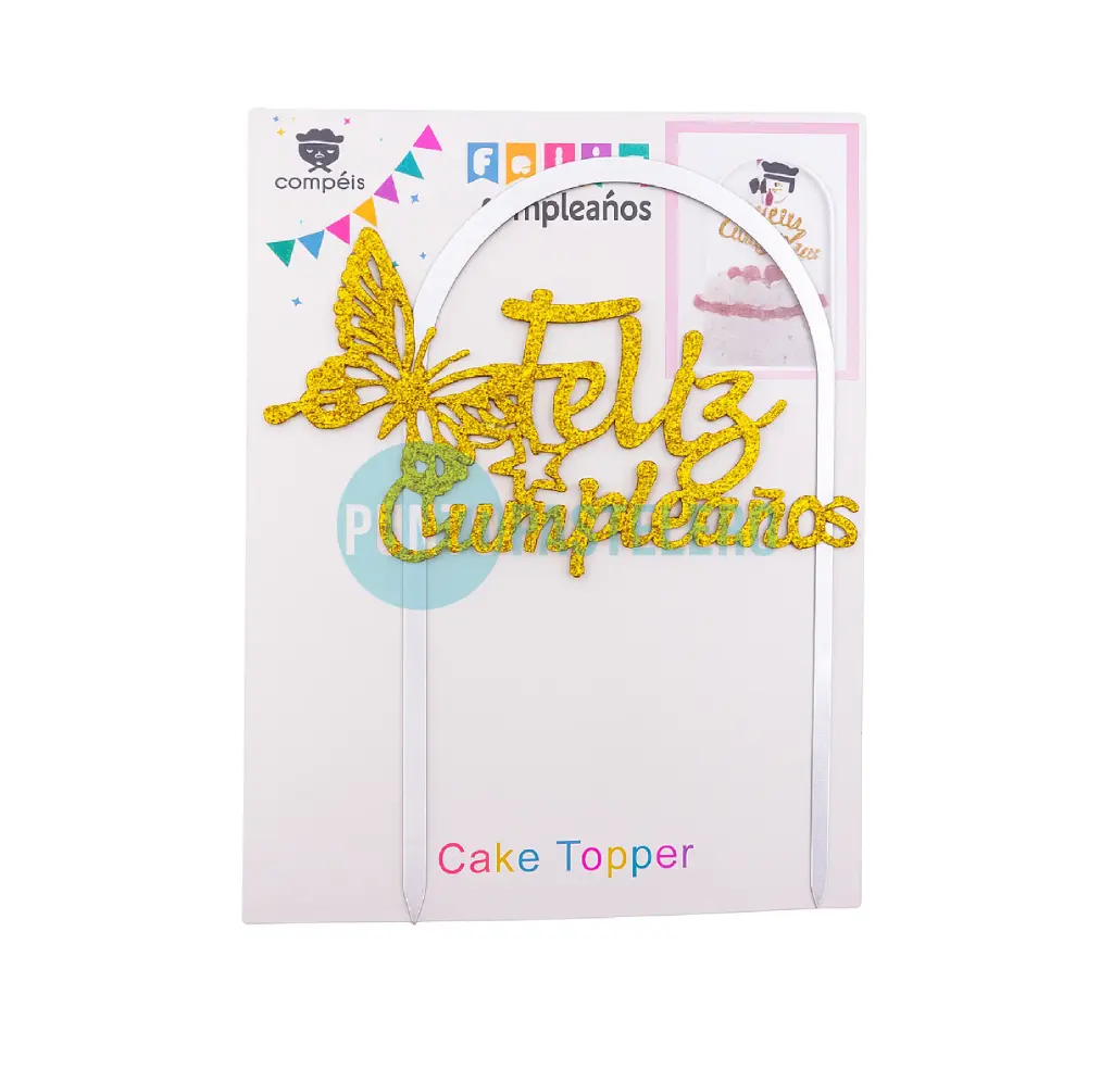 TOPPER FELIZ CUMPLEAÑOS MARIPOSA GIBREADO CON ARCO BLANCO