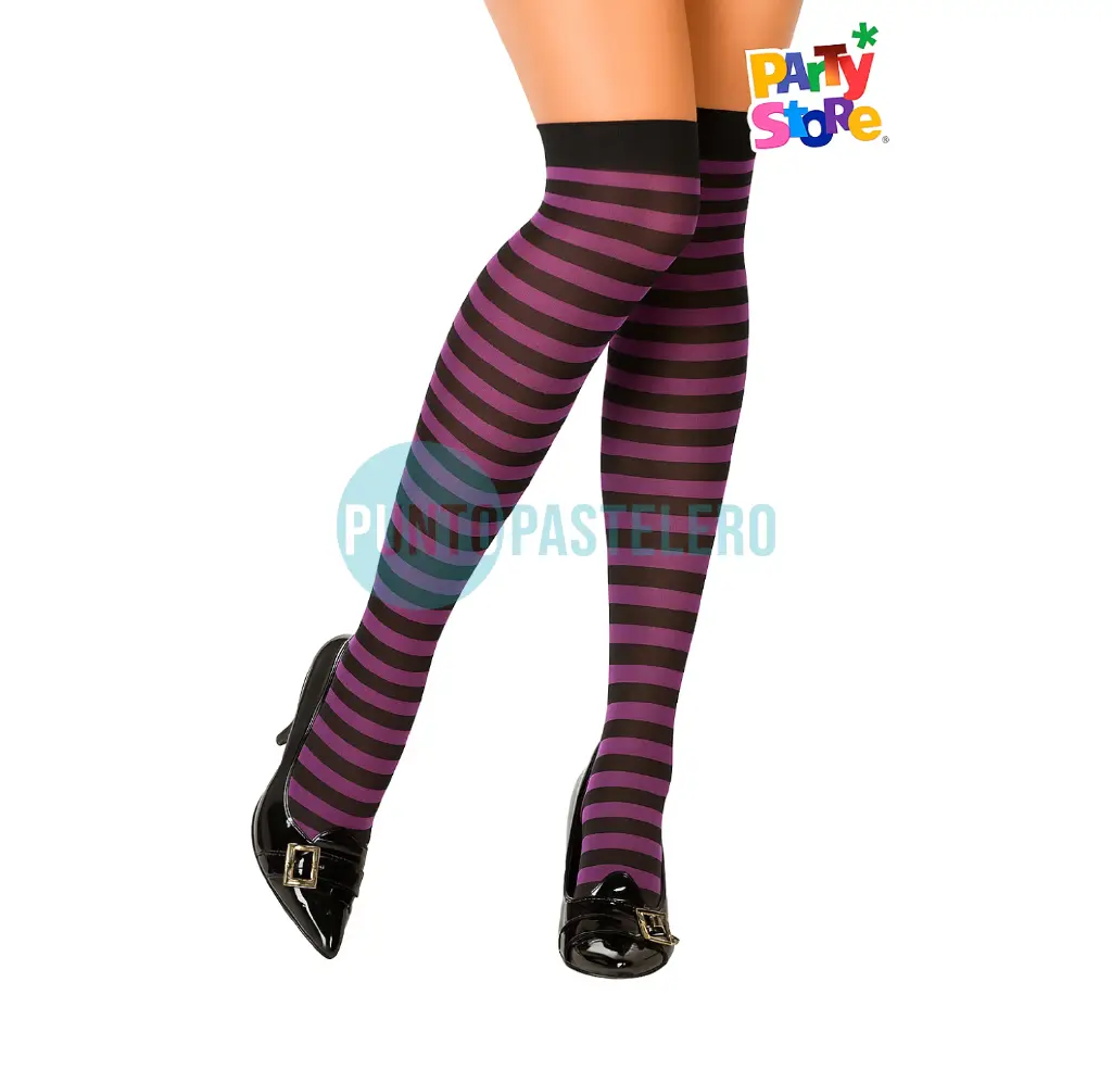 [7799088040031] MEDIAS BUCANERAS RAYADAS NEGRAS Y VIOELTAS (PARTY STORE)