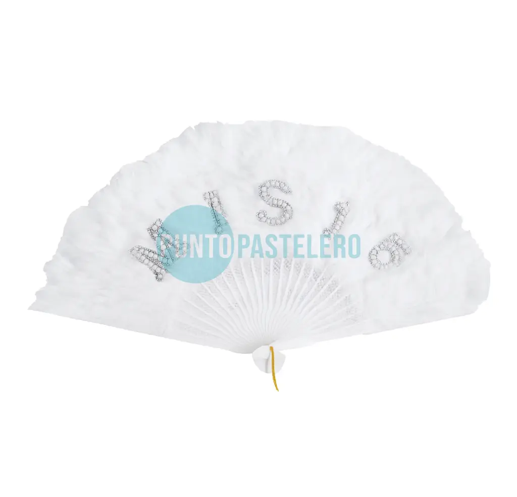 [7799088058302] ABANICO *MIS 15* BLANCO (40 CM) (PARTY STORE)