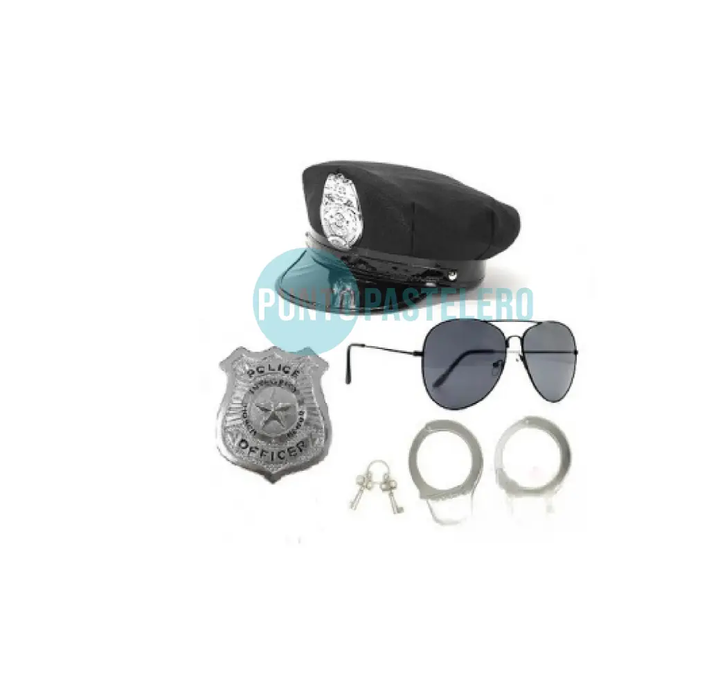 [2506191230274] SET DISFRAZ POLICIA (GORRA - ANTEOJOS - PLACA - ESPOSAS)