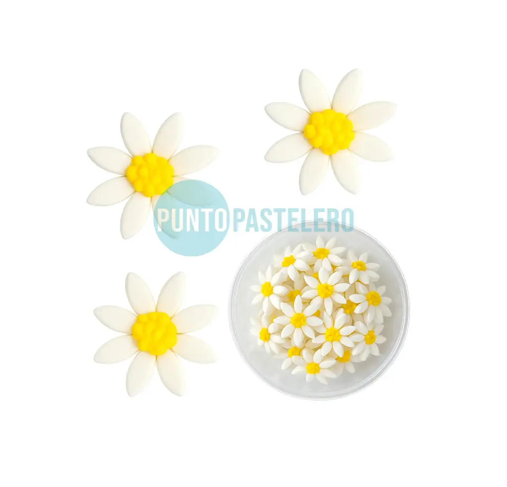 FLOR MARGARITA DE PASTILLAJE BLANCA CENTRO AMARILLO (X 20 U.)