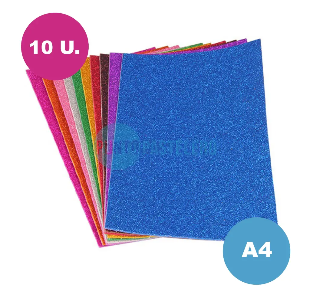 GOMA EVA GIBREADA BRILLO AUTOADHESIVA A4 (PARTY STORE) (X 10 U.)