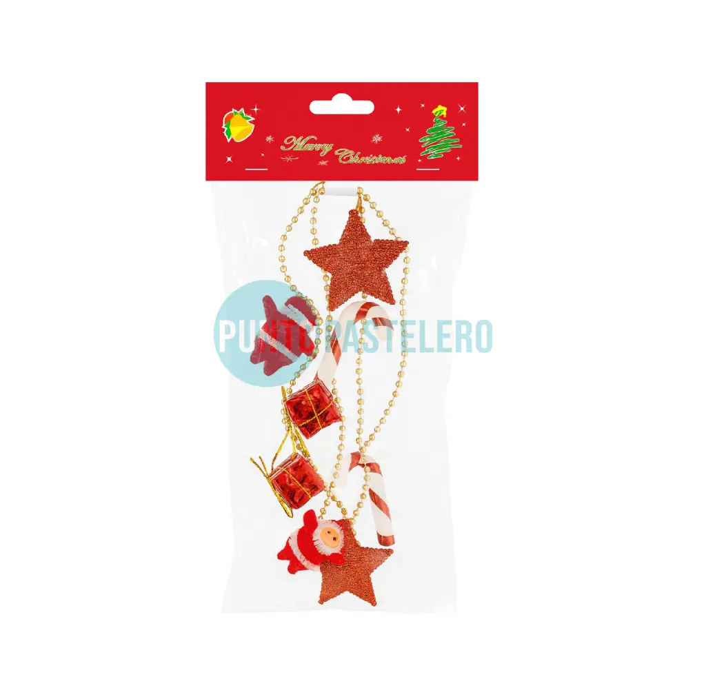 ADORNO CADENA DE PERLAS CON PLIQUES NAVIDEÑOS 103 CM